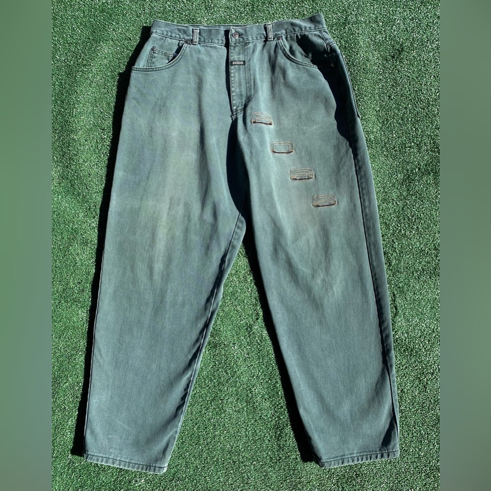 Rare Vintage BOSS Embroidered Spellout Green Baggy Jeans Men’s Size 36 USA Made